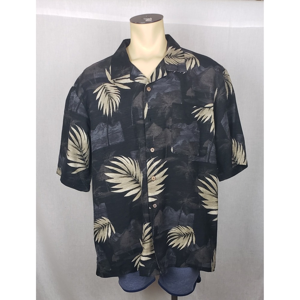 Havana Jacks Cafe XXL Black 100% Silk Floral‎ Button Front Shirt Resort Summer